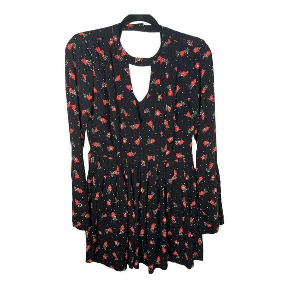 Free People Women’s Floral Tegan Printed Cutout Mini Dress Black Size 0 … - Picture 3 of 11